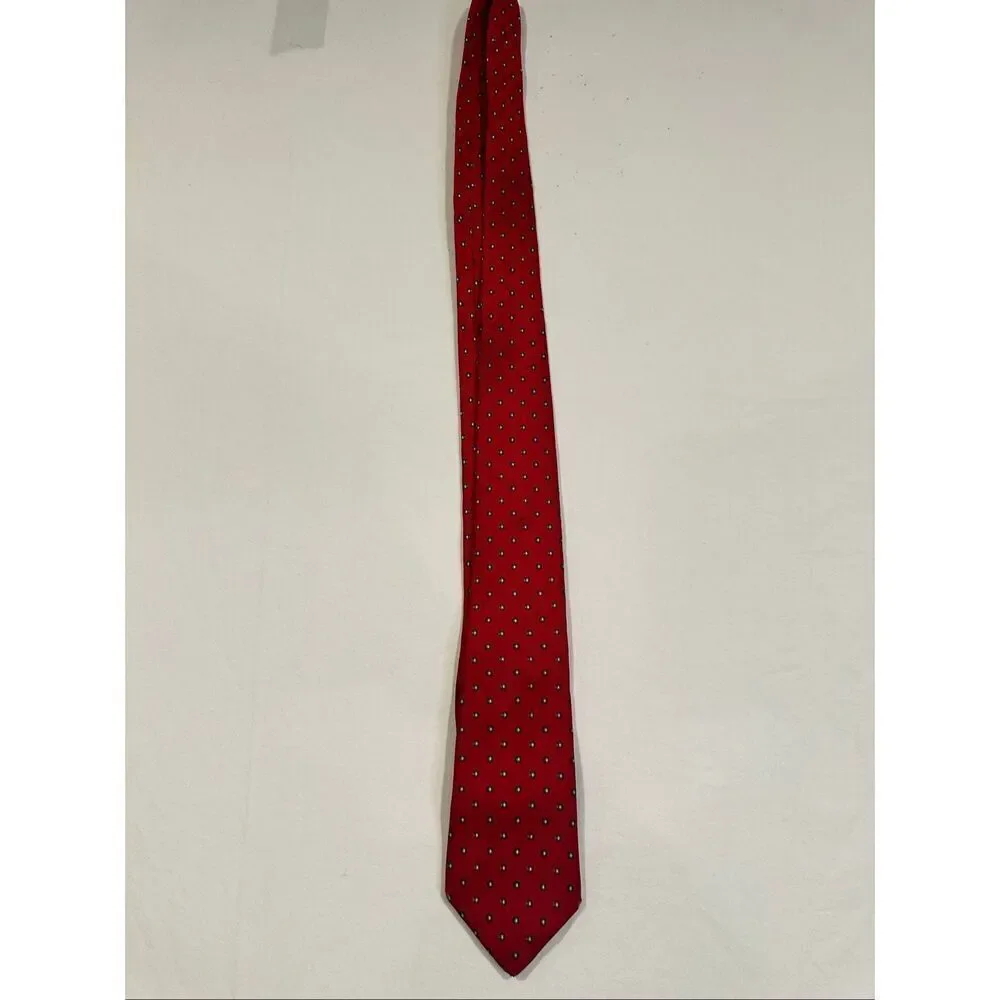 Christian Dior Vintage Red with black/white dots 100% Silk tie